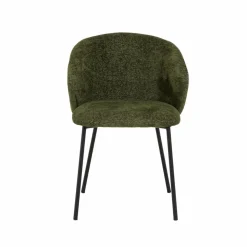 Chaise avec accoudoirs ronds en tissu vert et pieds en métal Cléa (lot de 2)