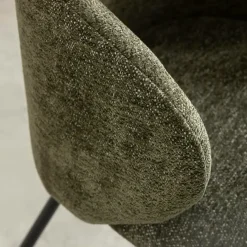 Chaise avec accoudoirs ronds en tissu vert et pieds en métal Cléa (lot de 2)