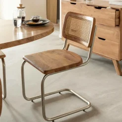 Chaise cantilever en bois d'acacia et cannage Prune (lot de 2)