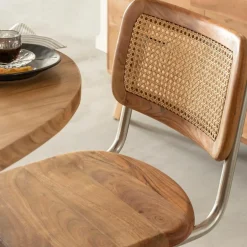 Chaise cantilever en bois d'acacia et cannage Prune (lot de 2)