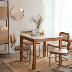 Chaise cantilever en bois d'acacia et cannage Prune (lot de 2)