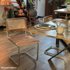 Chaise cantilever en bois d'acacia et cannage Prune (lot de 2)