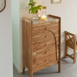 Chiffonnier en marbre et bois d'acacia Calix
