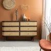 Commode 6 tiroirs en bois de manguier et cannage Soren