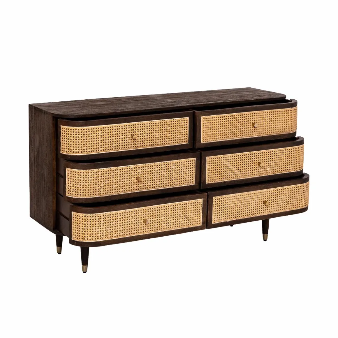 Commode 6 tiroirs en bois de manguier et cannage Soren