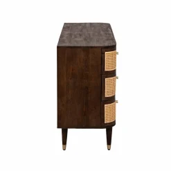 Commode 6 tiroirs en bois de manguier et cannage Soren