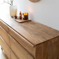 Commode en bois de manguier et cannage Rim