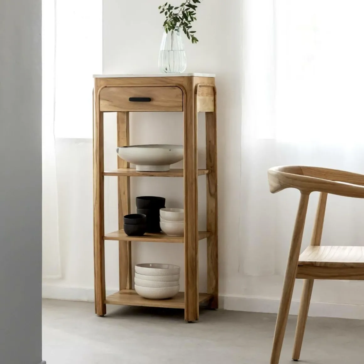Console avec tiroir en bois d'acacia et marbre Emyr