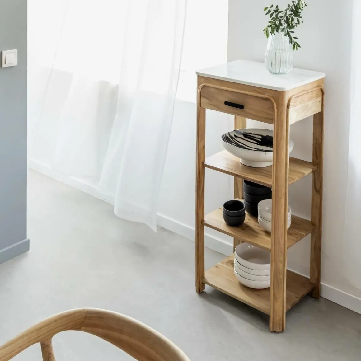 Console avec tiroir en bois d'acacia et marbre Emyr