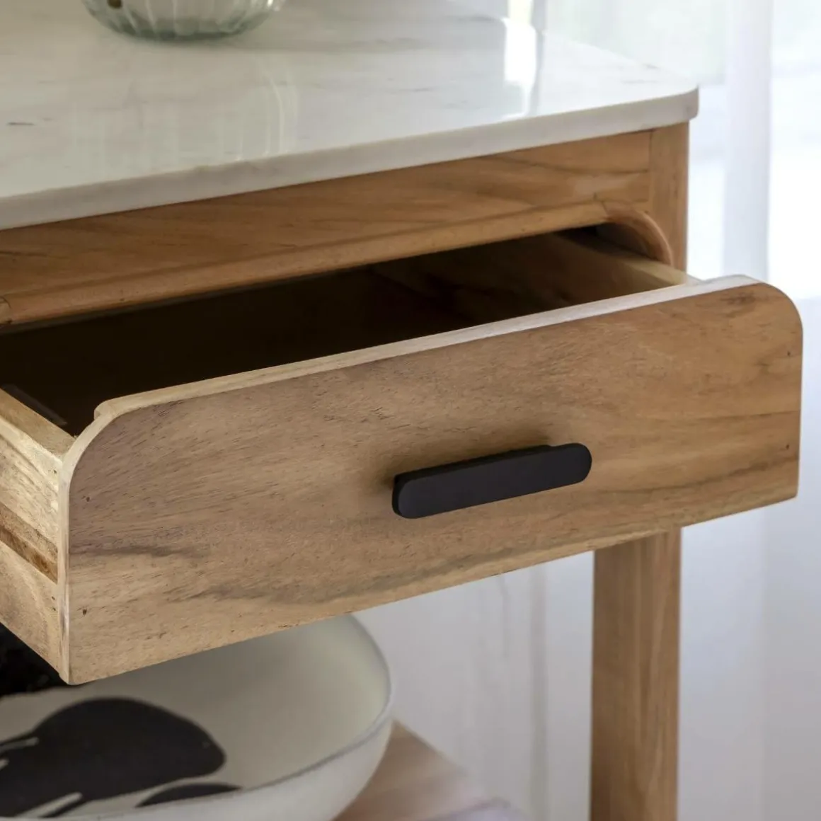 Console avec tiroir en bois d'acacia et marbre Emyr