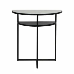 Console demi-lune en marbre blanc et métal Marceau