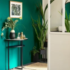 Console demi-lune en marbre blanc et métal Marceau