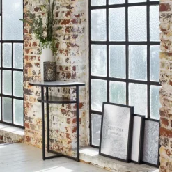 Console demi-lune en marbre blanc et métal Marceau