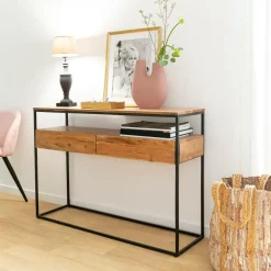 Console en bois d'acacia et métal Etienne