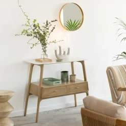 Console en bois de manguier et marbre Hari