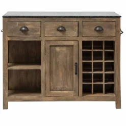 Ilot central en bois de manguier et plateau en marbre Paul