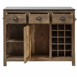 Ilot central en bois de manguier et plateau en marbre Paul