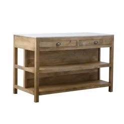 Ilot central en bois de manguier et marbre blanc Louisa