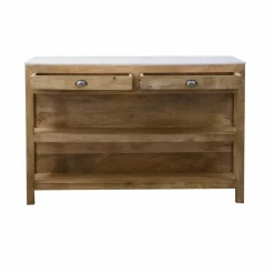 Ilot central en bois de manguier et marbre blanc Louisa