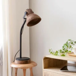 Lampe à  poser en bois de manguier et métal Loulou