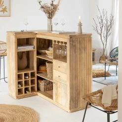 Meuble bar en angle bois de manguier Lou