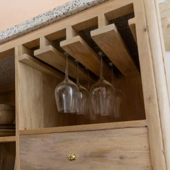 Meuble bar en angle bois de manguier et terrazzo Lou