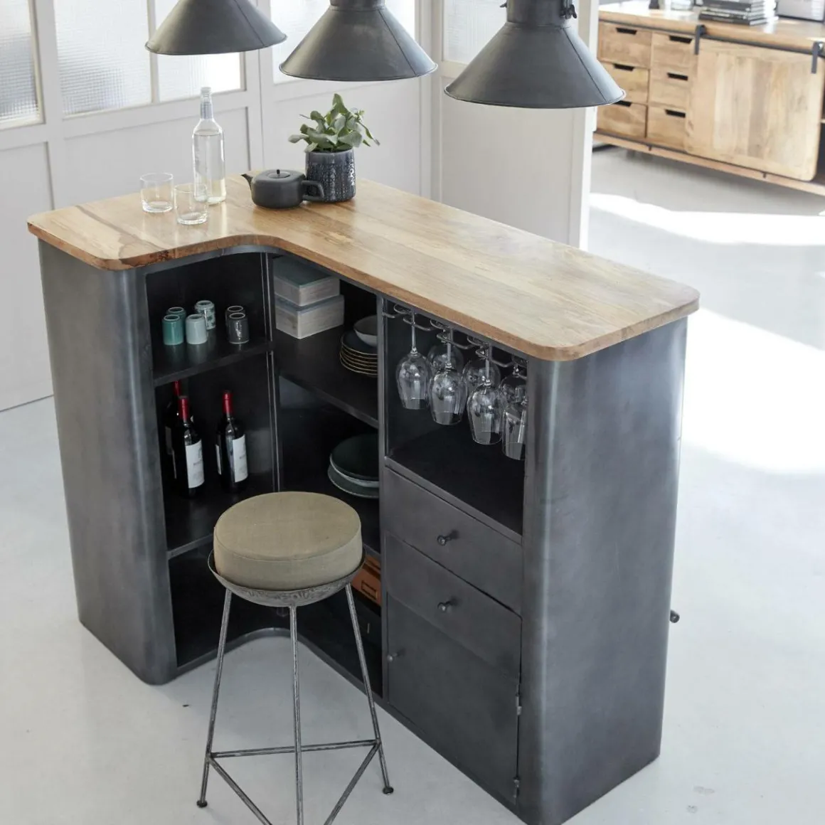 Meuble bar en angle en métal Locker