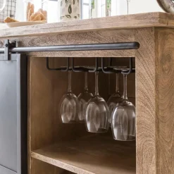 Meuble bar en bois de manguier brossé et métal Helsinki