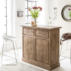 Meuble bar en bois de manguier brossé et métal Helsinki