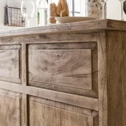 Meuble bar en bois de manguier brossé et métal Helsinki