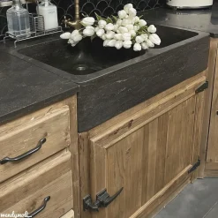 Meuble bas de cuisine évier 2 vasques pierre bleue Champêtre