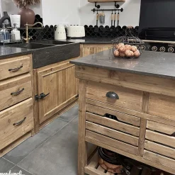 Meuble bas de cuisine évier 2 vasques pierre bleue Champêtre