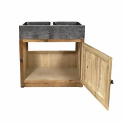 Meuble bas de cuisine évier 2 vasques pierre bleue Champêtre