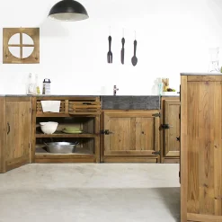 Meuble bas de cuisine évier 2 vasques pierre bleue Champêtre