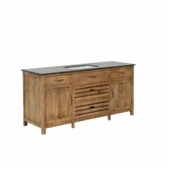 Meuble de cuisine en vieux pin et pierre bleue Champêtre