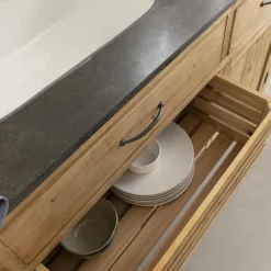 Meuble de cuisine en vieux pin et pierre bleue Champêtre