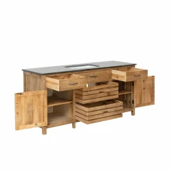 Meuble de cuisine en vieux pin et pierre bleue Champêtre