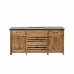 Meuble de cuisine en vieux pin et pierre bleue Champêtre