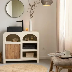 Meuble sous vasque en bois effet béton et bois d'acacia Dalva