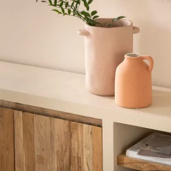 Meuble TV 2 portes et 1 étagère en bois effet béton et bois recyclé Dalva