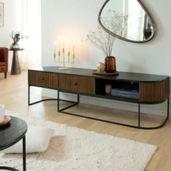 Meuble TV arrondi en bois de manguier et métal Ysé