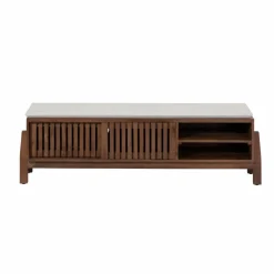 Meuble TV en bois d'acacia et terrazzo Kaelis