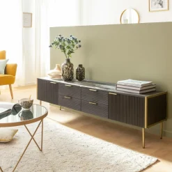 Meuble TV en bois de manguier et métal doré Ange