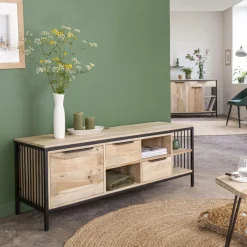 Meuble TV en bois de manguier et métal Héloïse