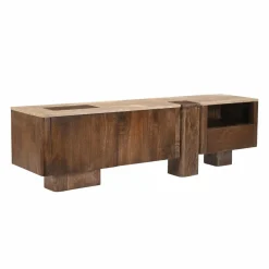 Meuble TV en bois de manguier et en travertin Carola