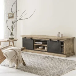 Meuble TV en bois de manguier brossé et métal 160 cm Helsinki