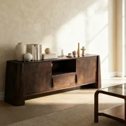 Meuble TV en bois de manguier foncé Liriel