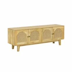 Meuble TV en bois de manguier et cannage Edana