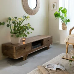 Meuble TV en bois de manguier foncé Daelan