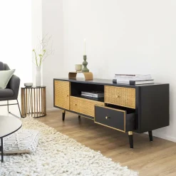 Meuble TV en cannage et métal Volterra